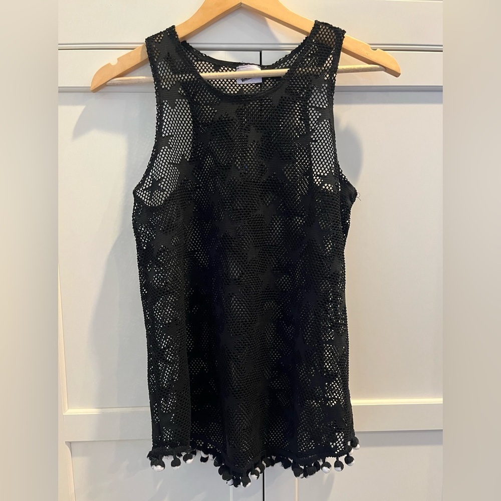 Random hearts women’s size S/M cover up mesh black stars print